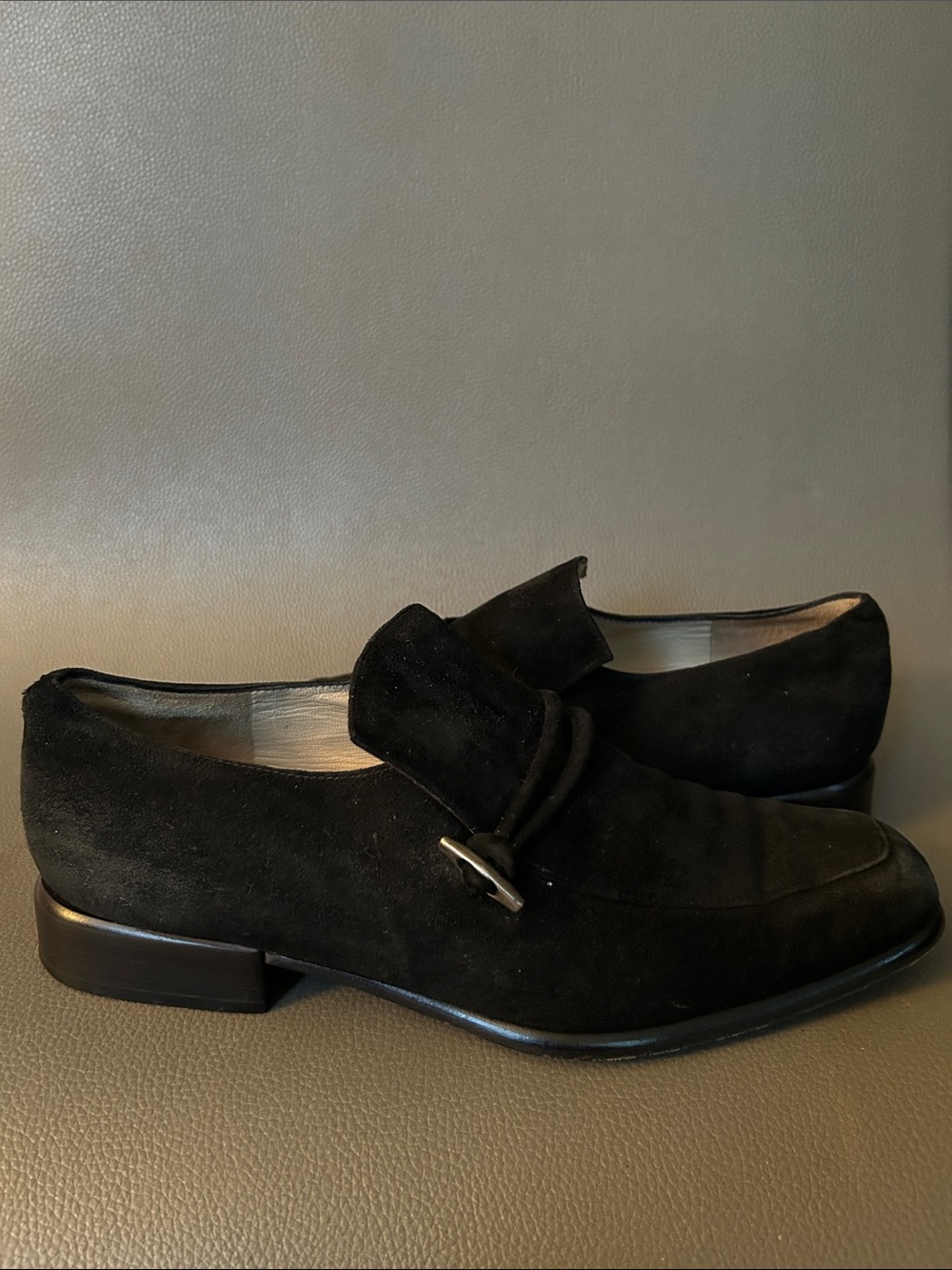 Via Spiga Black Suede Slip-On Loafers with Metal Bit